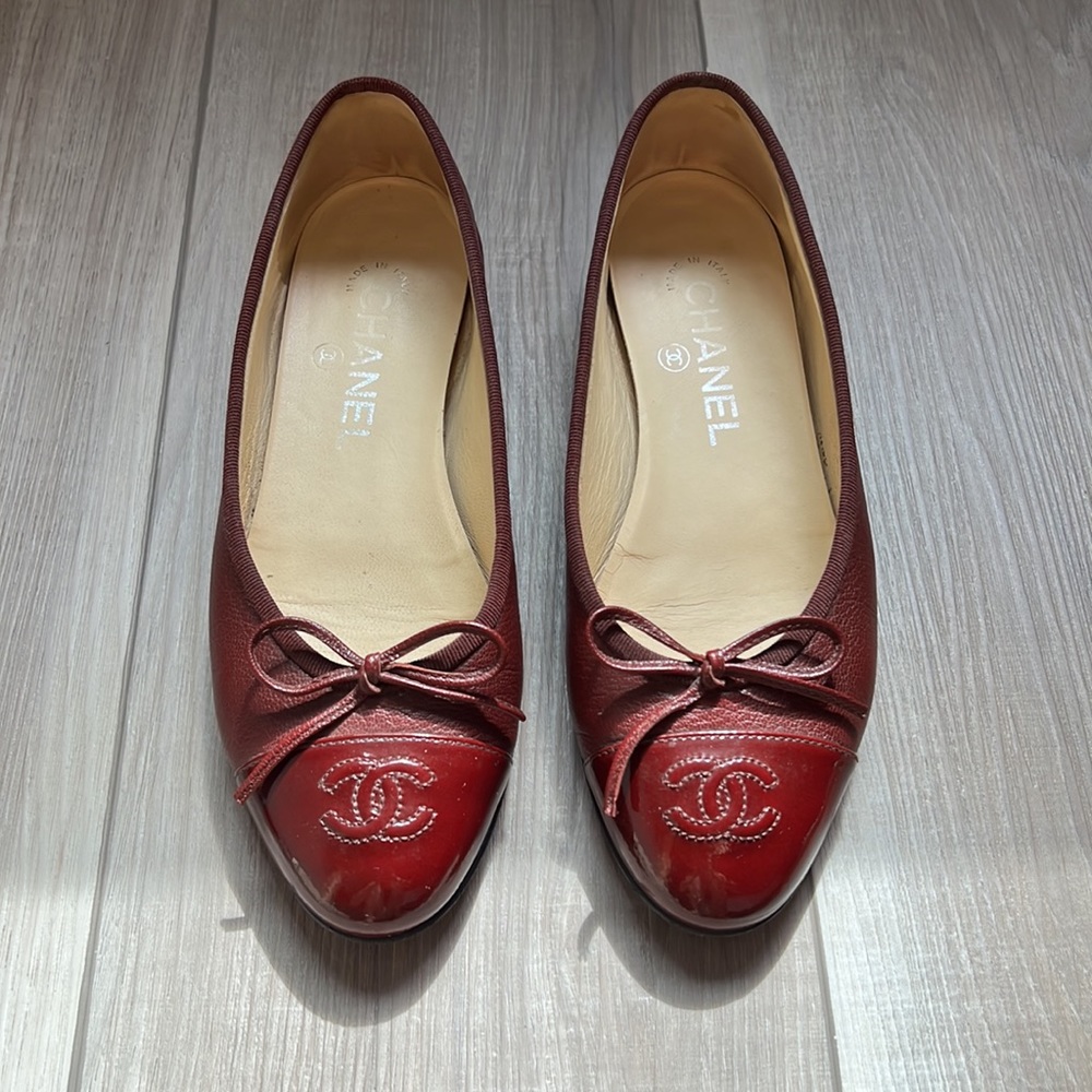 Authentic Chanel Ballerinas Flats in Burgundy Leather 36/36.5